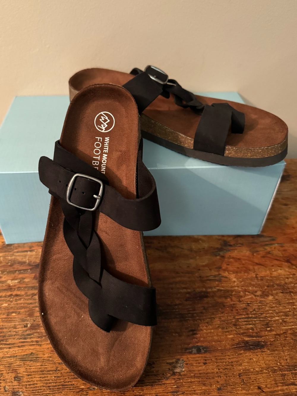 White Mountain Women’s Braided Strap Footbed Sandals - Brown and Black, Size 9